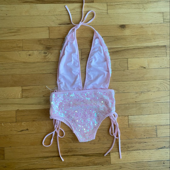 Custom made festival Bonnaroo outfit pink sequin onesie XS/S - Picture 2 of 2